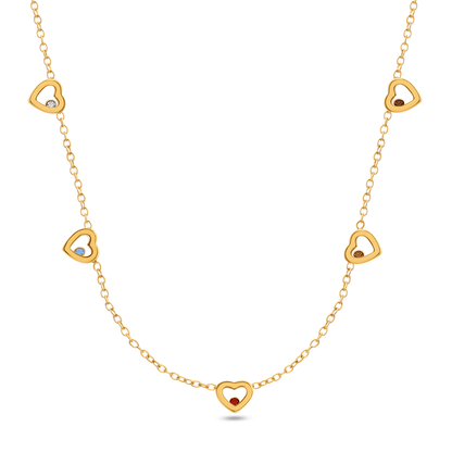 Floating Birthstone Multi Heart Necklace (Gold)