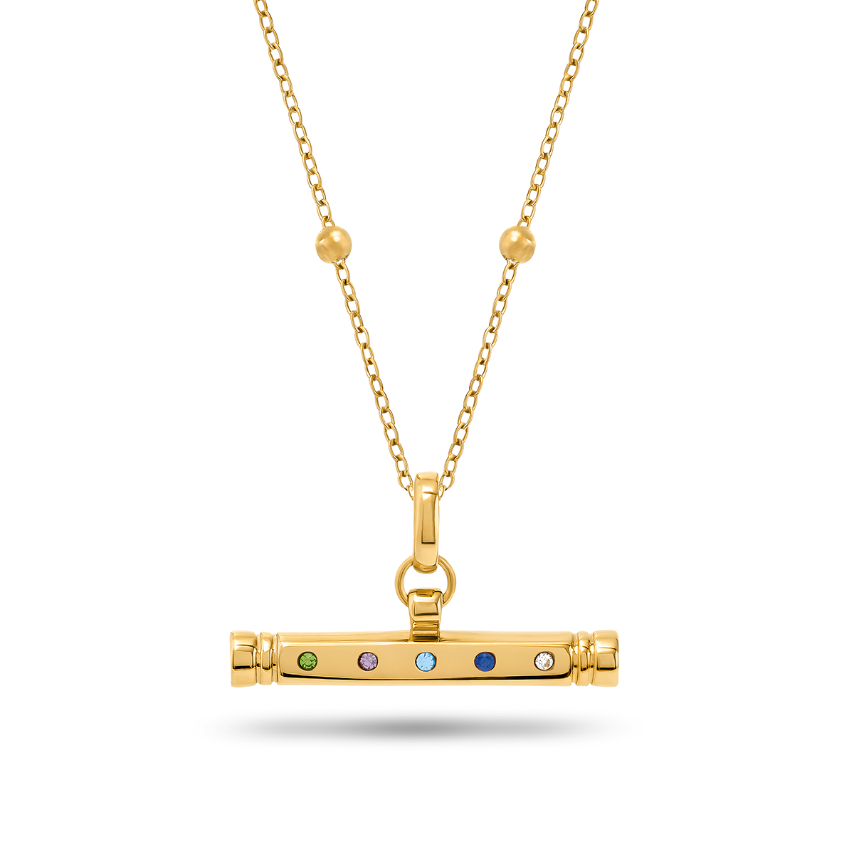Confetti Birthstone T-bar Necklace (Gold)