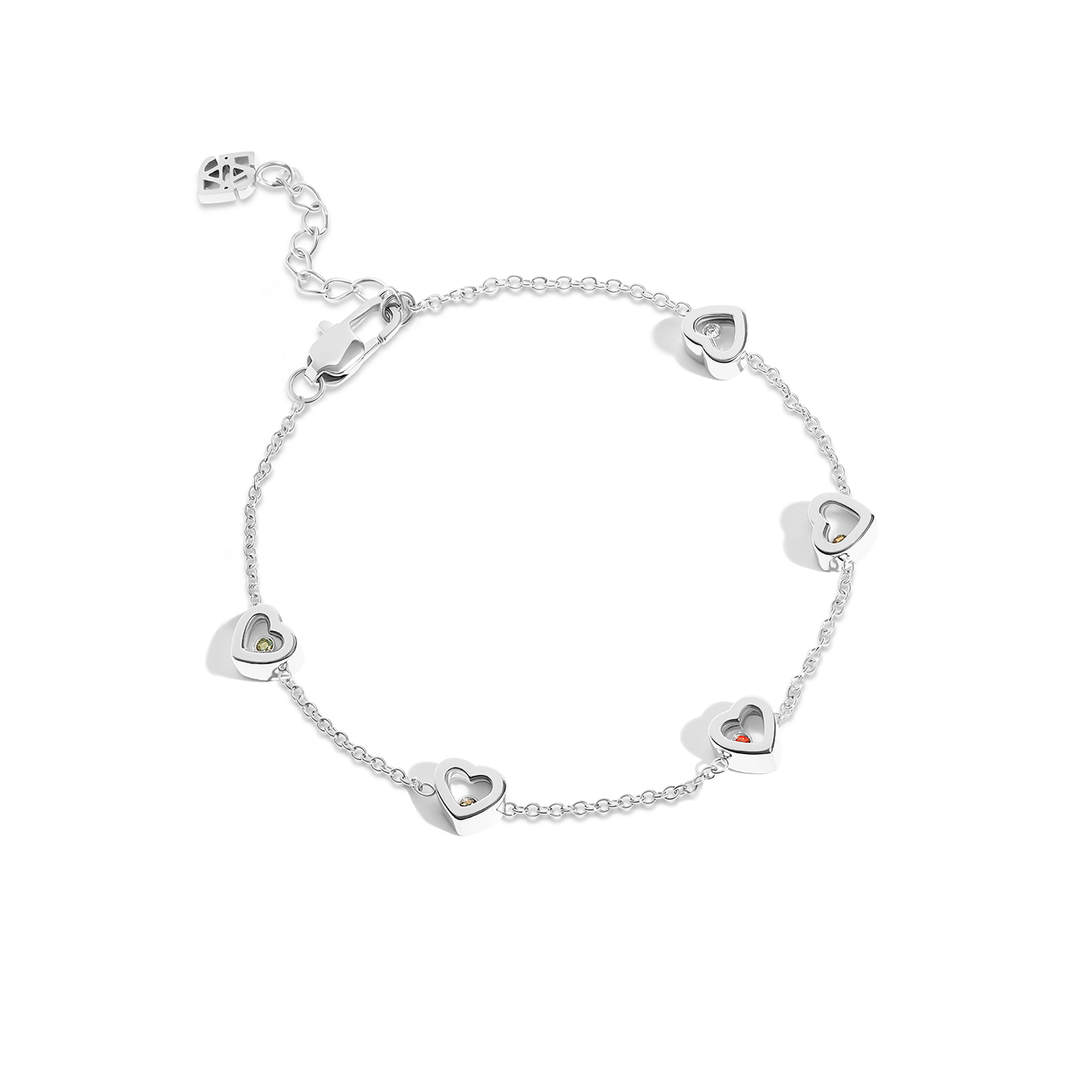 Floating Birthstone Multi Heart Bracelet (Silver)