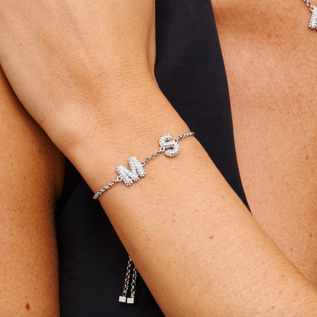 Spotlight Pave Bubble Name Bracelet (Silver)