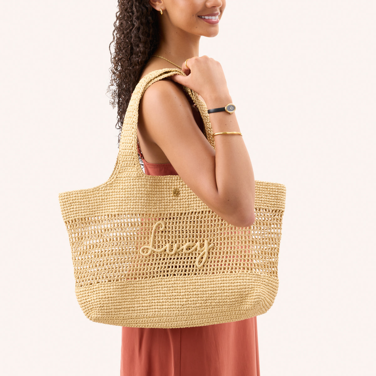 Personalised Raffia Tote Bag (Natural)