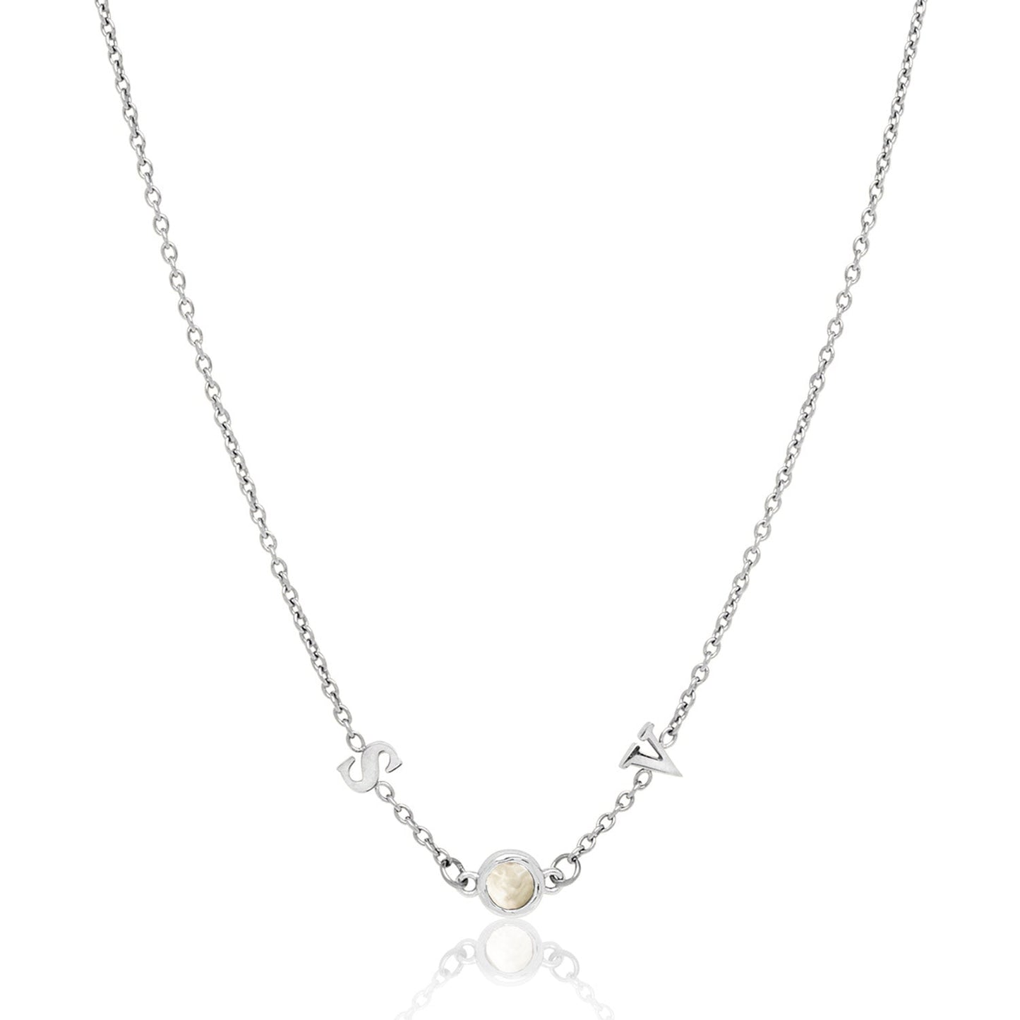 Made Mine Initials & Birthstone Necklace (Silver)