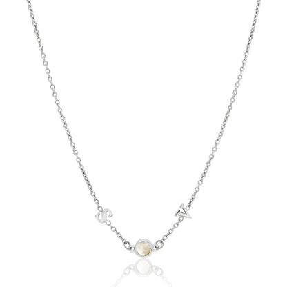 Made Mine Initials & Birthstone Necklace (Silver)