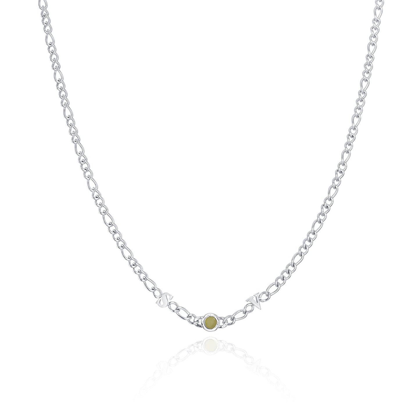 Made Mine Initials & Birthstone Necklace (Silver)
