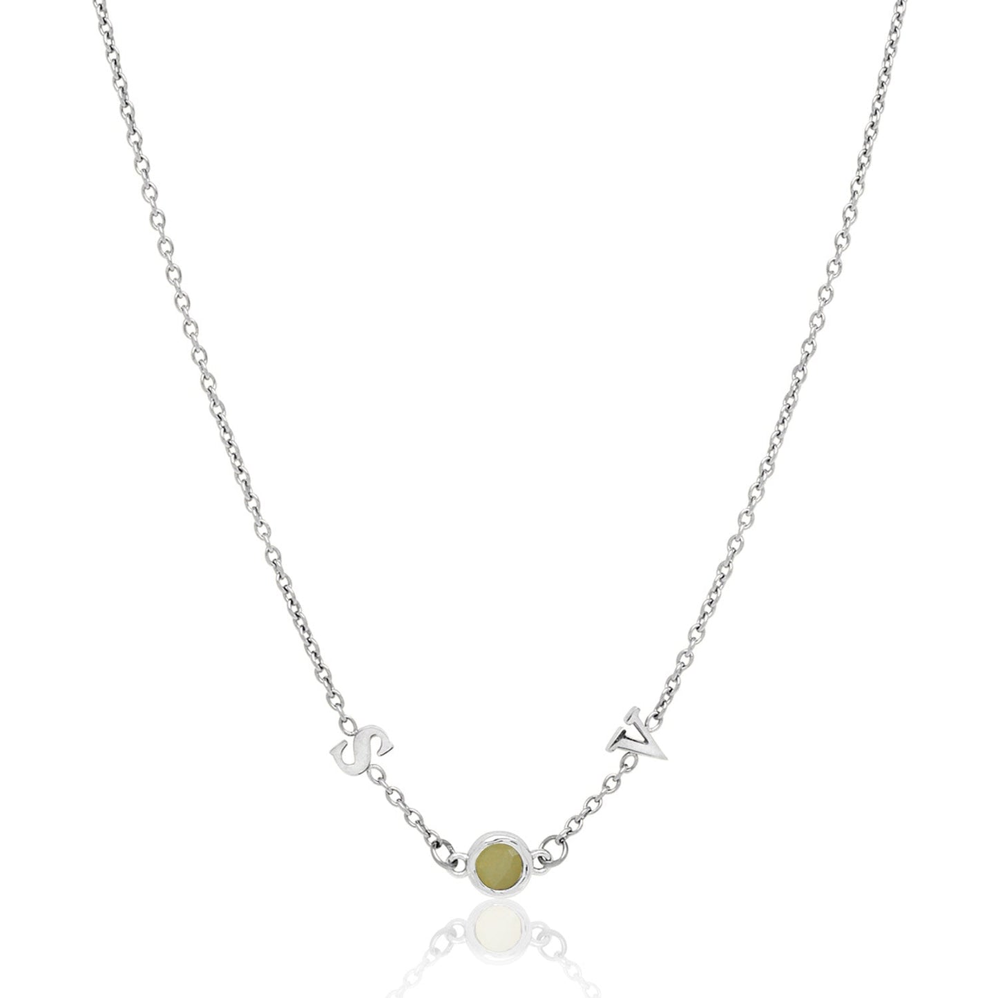 Made Mine Initials & Birthstone Necklace (Silver)