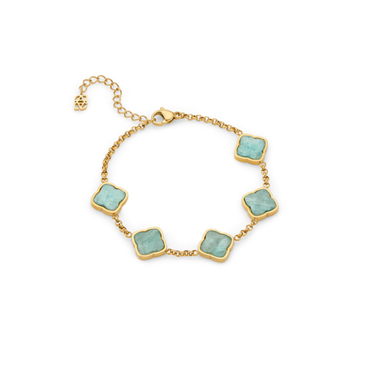 Amazonite Multi Clover Bracelet - Gold