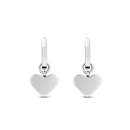 Light Blue Lace Agate Heart Huggie Earrings (Silver)