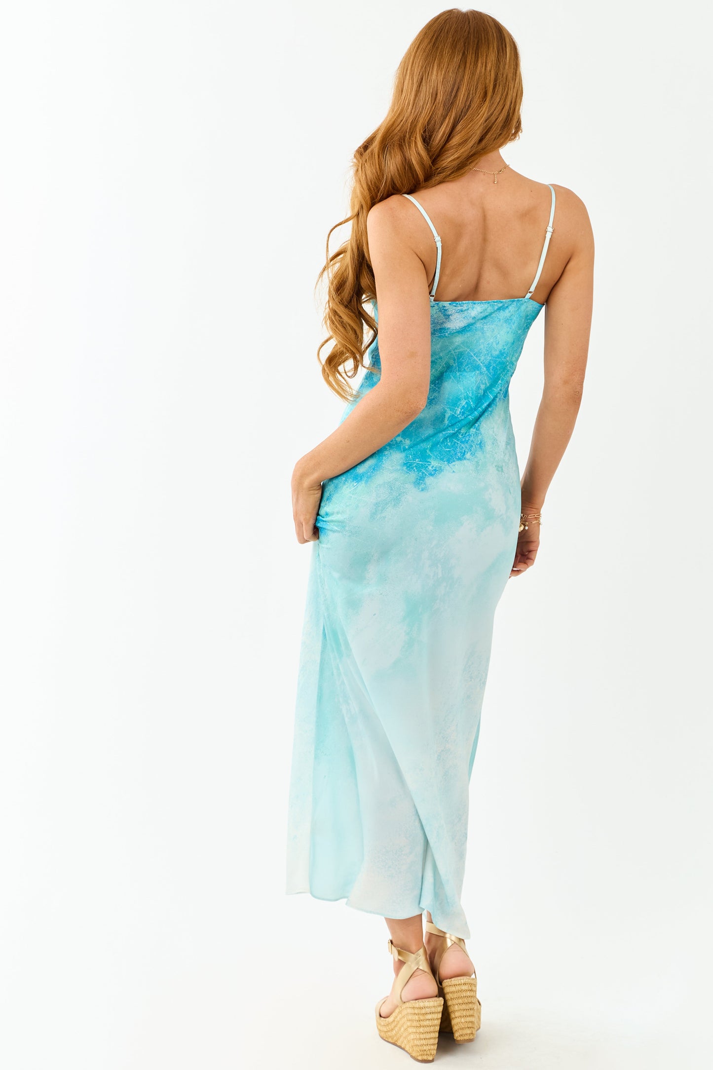 Azure Ombre Cowl Neck Sleeveless Maxi Dress