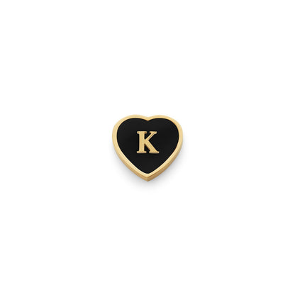 Black Enamel Heart Charms (Gold) - Initials