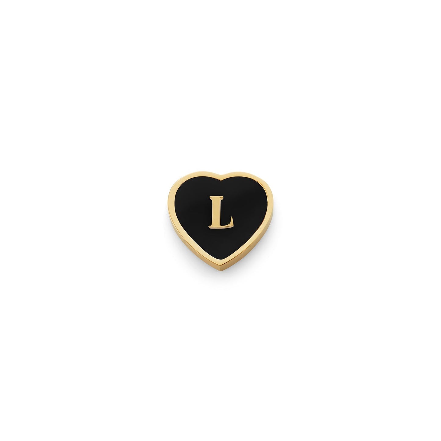 Black Enamel Heart Charms (Gold) - Initials