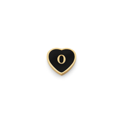 Black Enamel Heart Charms (Gold) - Initials