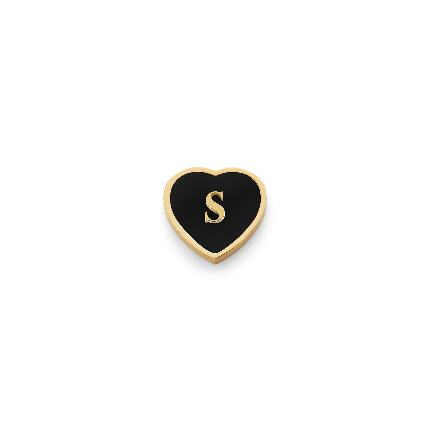 Black Enamel Heart Charms (Gold) - Initials