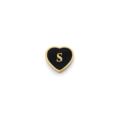 Black Enamel Heart Charms (Gold) - Initials