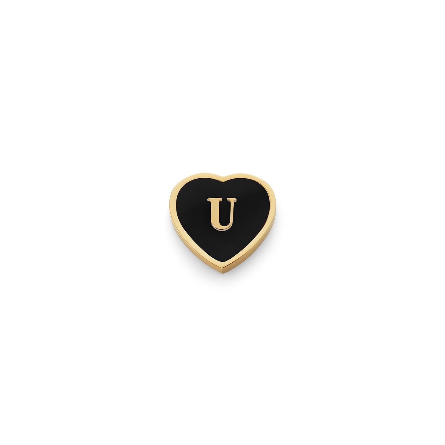 Black Enamel Heart Charms (Gold) - Initials