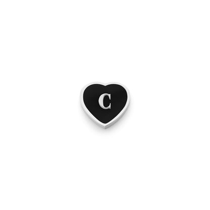 Black Enamel Heart Charms (Silver) - Initials