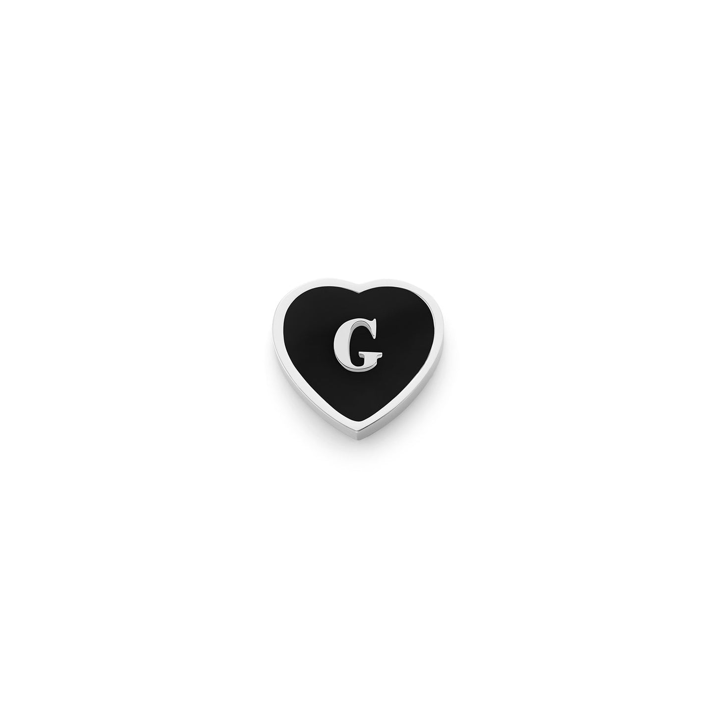 Black Enamel Heart Charms (Silver) - Initials