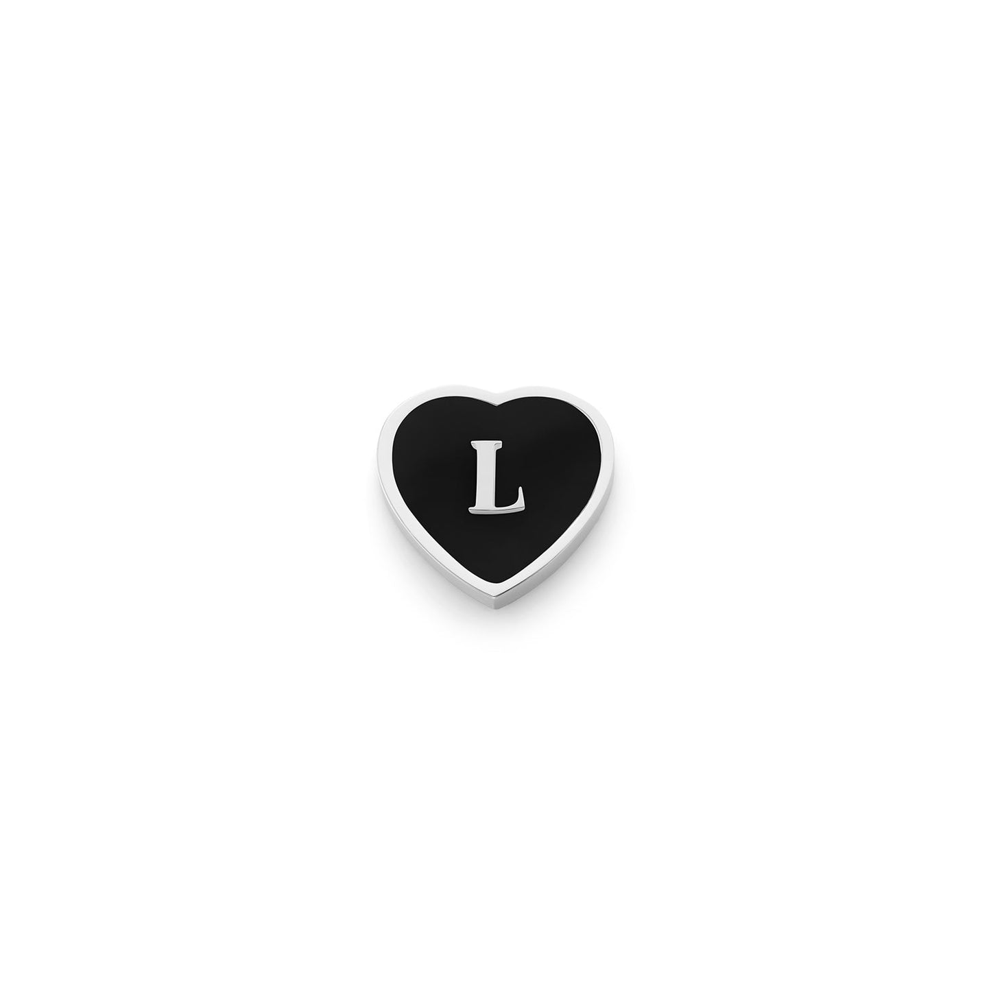 Black Enamel Heart Charms (Silver) - Initials