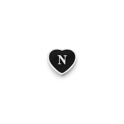 Black Enamel Heart Charms (Silver) - Initials
