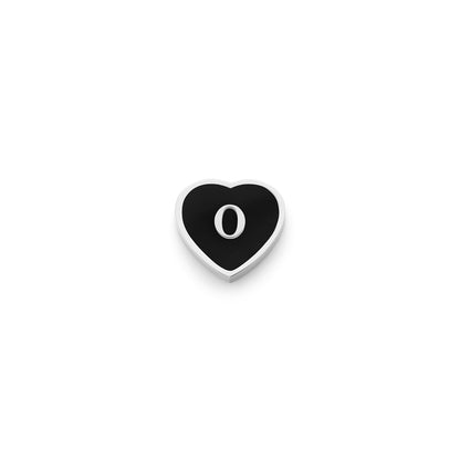Black Enamel Heart Charms (Silver) - Initials