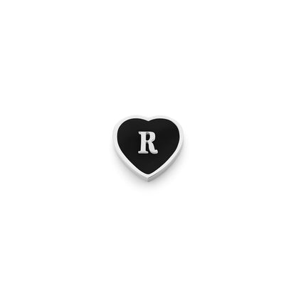 Black Enamel Heart Charms (Silver) - Initials