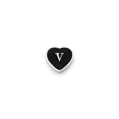 Black Enamel Heart Charms (Silver) - Initials