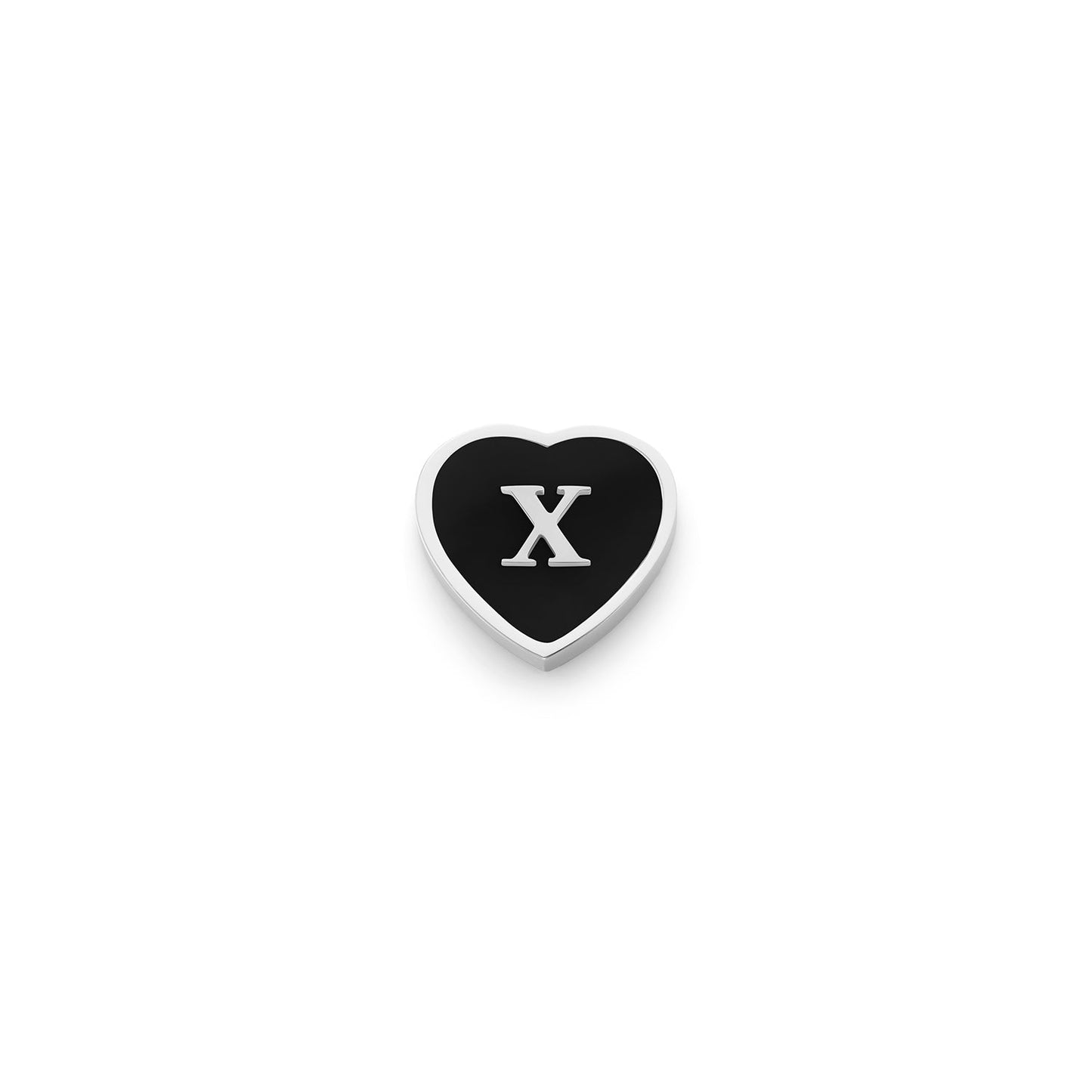 Black Enamel Heart Charms (Silver) - Initials