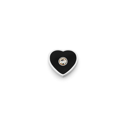 Black Enamel Heart Charms (Silver) - Birthstone