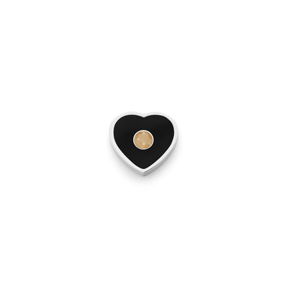 Black Enamel Heart Charms (Silver) - Birthstone