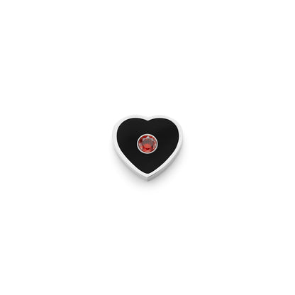 Black Enamel Heart Charms (Silver) - Birthstone