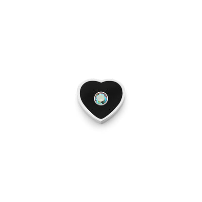 Black Enamel Heart Charms (Silver) - Birthstone