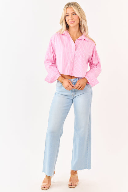 Baby Pink Striped Long Sleeve Button Up Top
