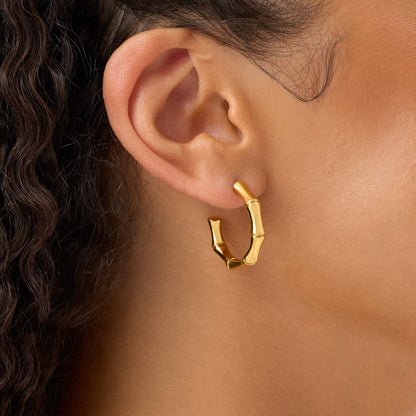 Bamboo Hoop Earrings (Gold)