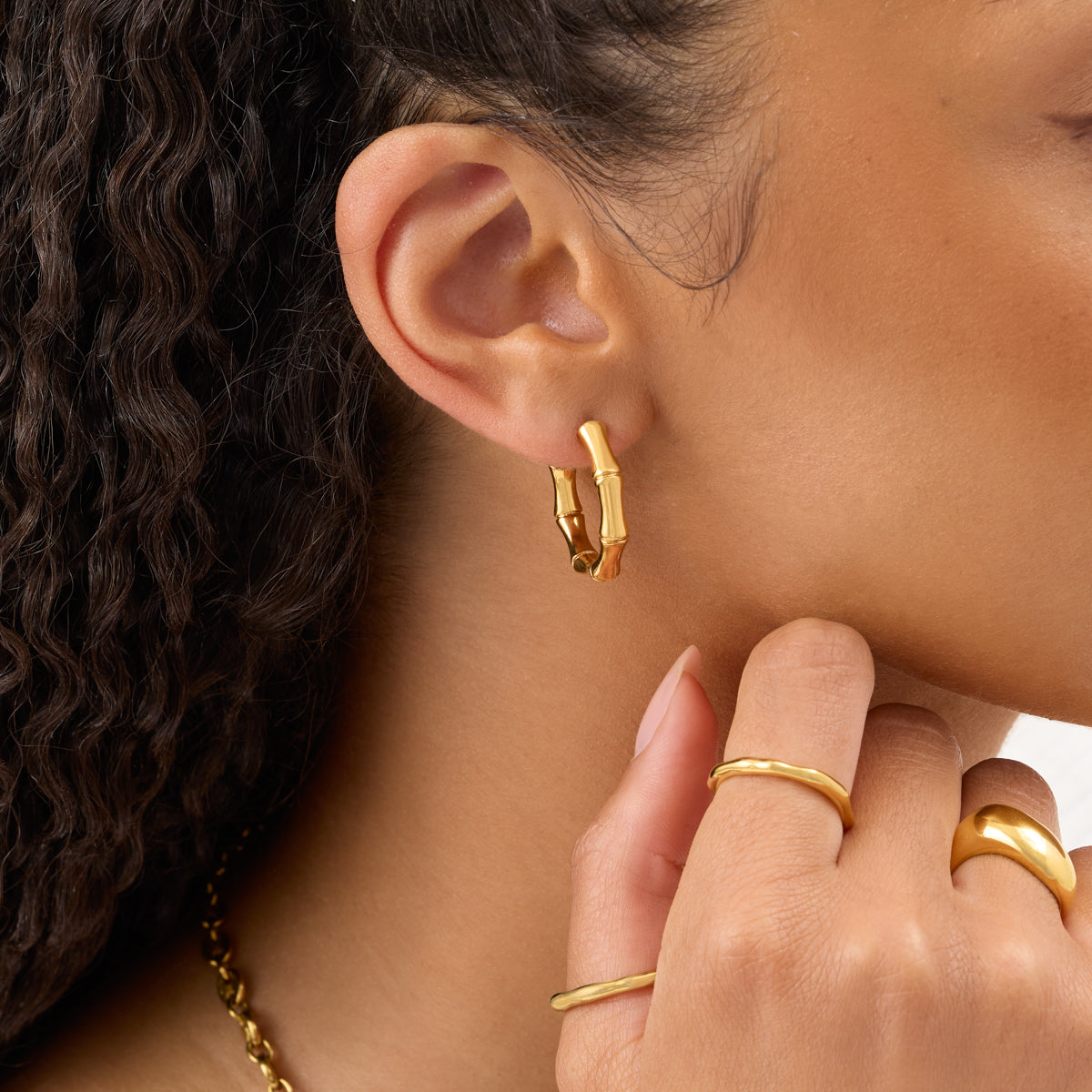 Bamboo Hoop Earrings (Gold)