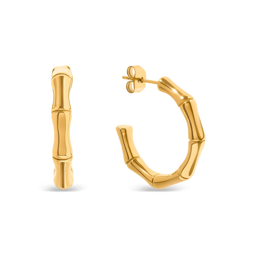 Bamboo Hoop Earrings (Gold)