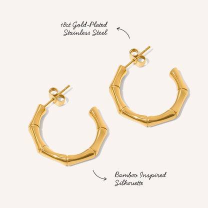 Bamboo Hoop Earrings (Gold)