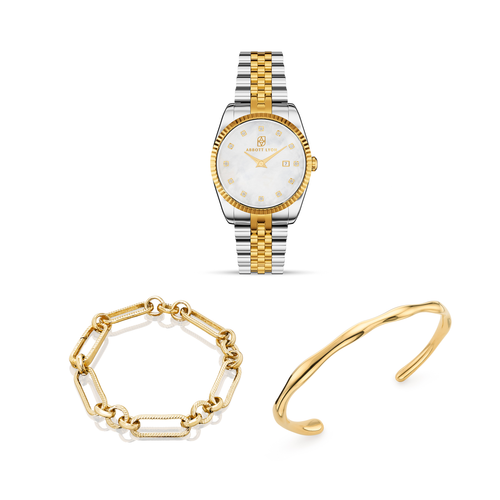 Belgravia Pearl Watch 30 & Bracelet Set (Gold)