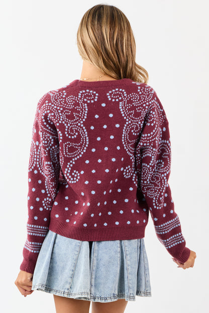 Berry Dot Art Damask Button Down Sweater Cardigan