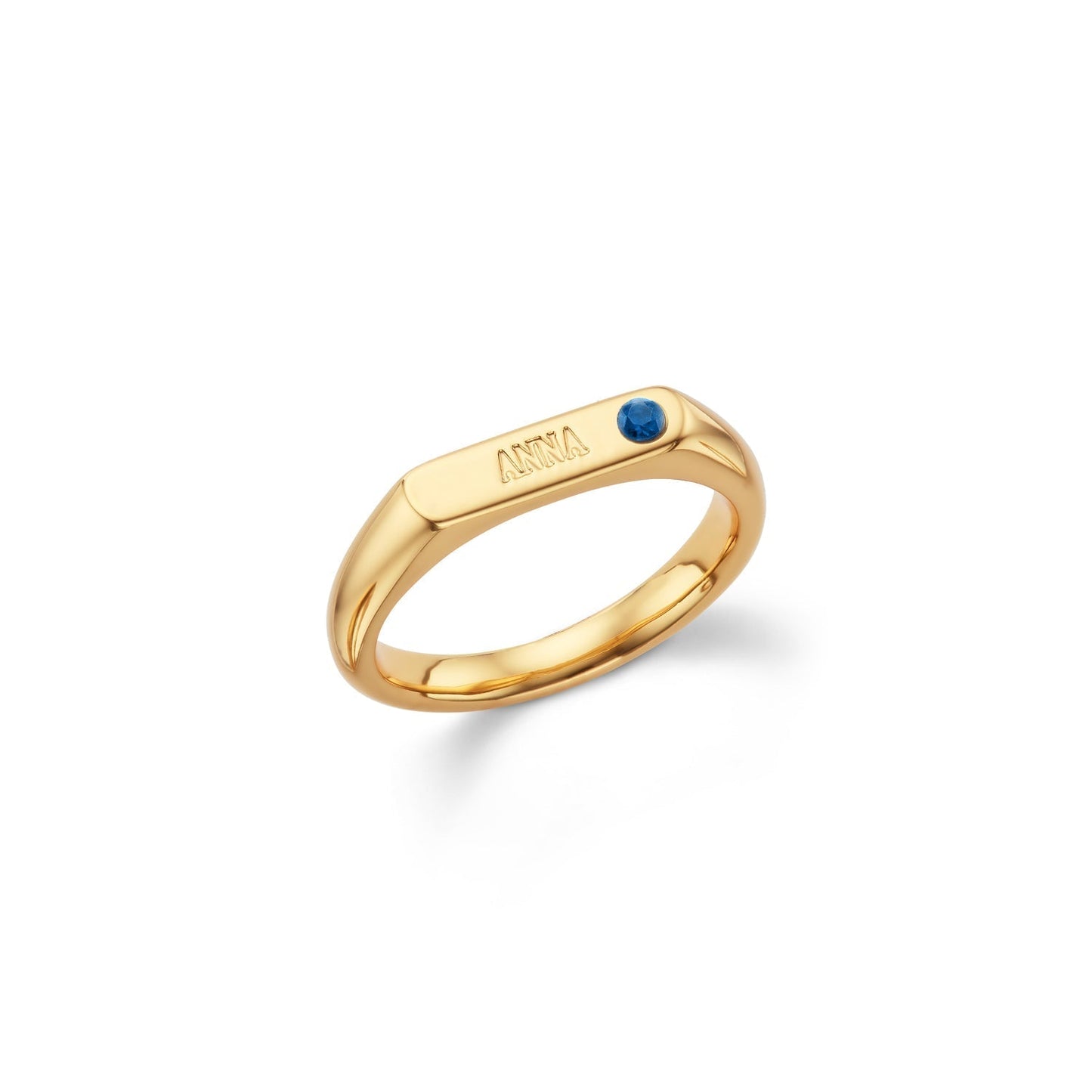 Birthstone Signet Custom Name Ring (Gold)