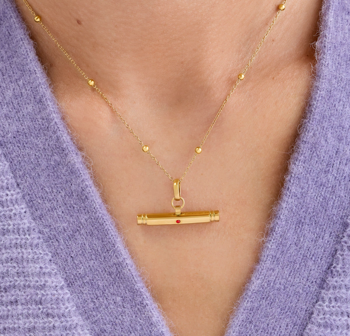 Confetti Birthstone T-bar Necklace (Gold)