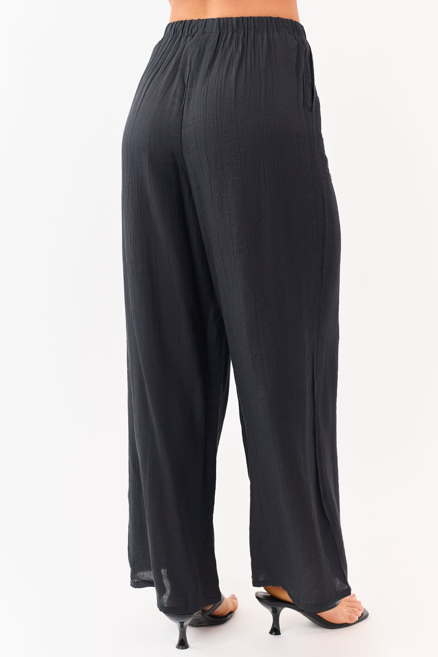 Black Elastic Waistband Wide Leg Flowy Pants