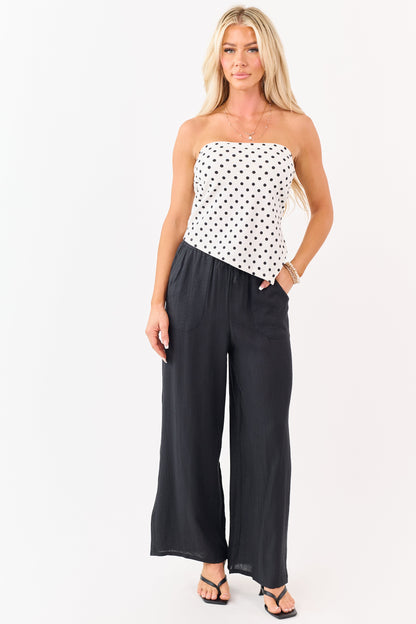 Black Elastic Waistband Wide Leg Flowy Pants