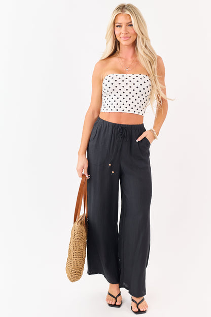 Black Elastic Waistband Wide Leg Flowy Pants