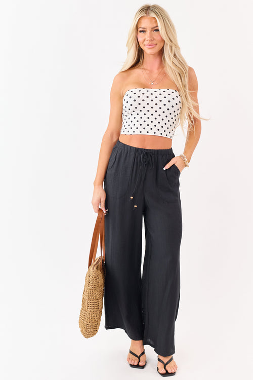 Black Elastic Waistband Wide Leg Flowy Pants