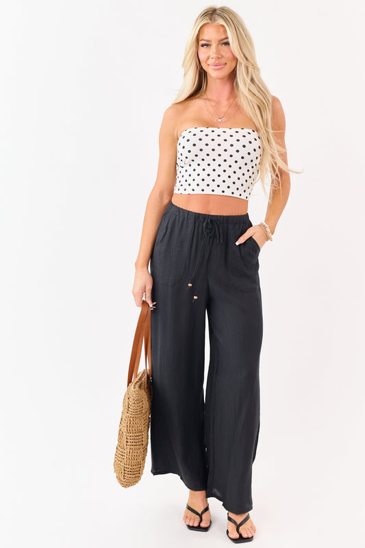 Black Elastic Waistband Wide Leg Flowy Pants