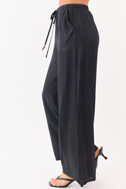 Black Elastic Waistband Wide Leg Flowy Pants