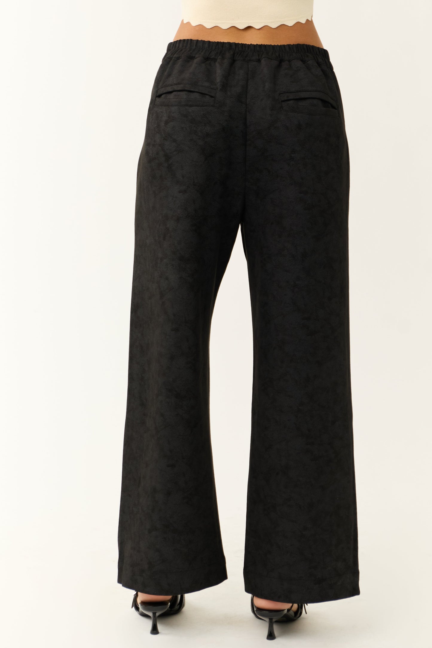 Black Faux Suede Wide Leg Pants
