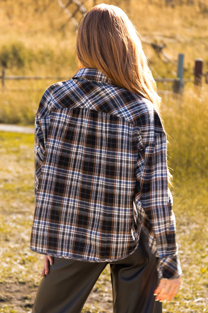 Black Plaid Double Chest Pocket Soft Flannel