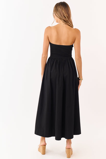 Black Strapless Knit Contrast Cotton Maxi Dress