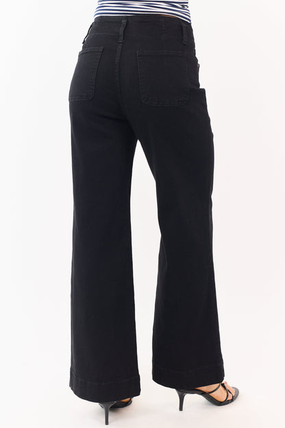 Black Stretchy Wide Leg High Rise Jeans