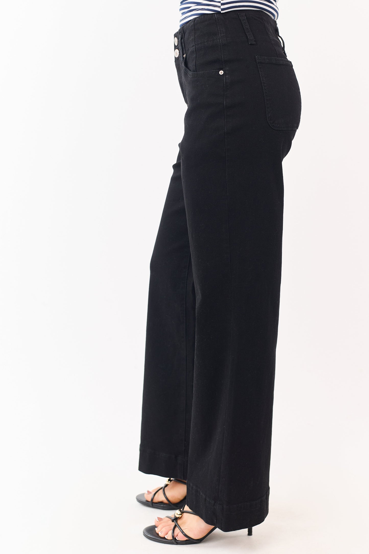 Black Stretchy Wide Leg High Rise Jeans